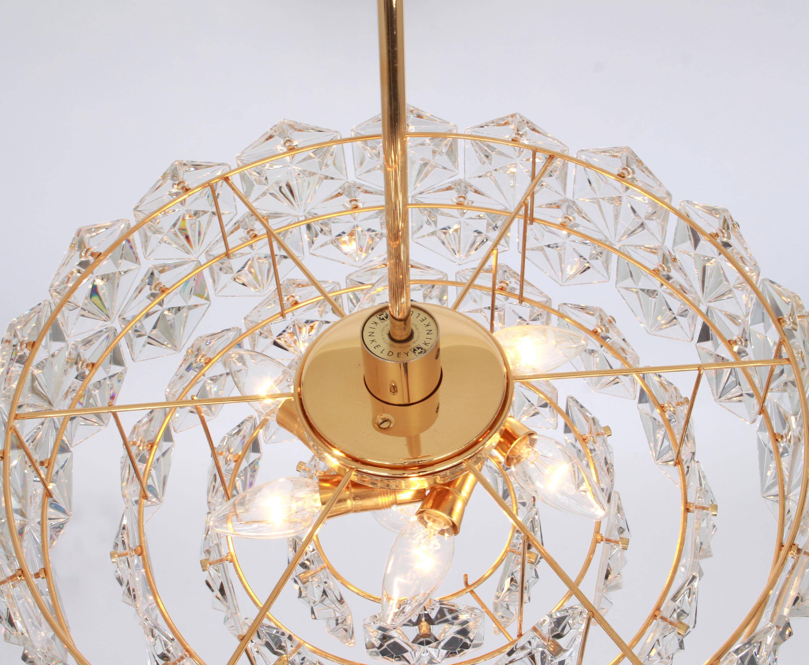 Kinkeldey chandelier in gilded brass and crystal glass, Germany, 1970s
