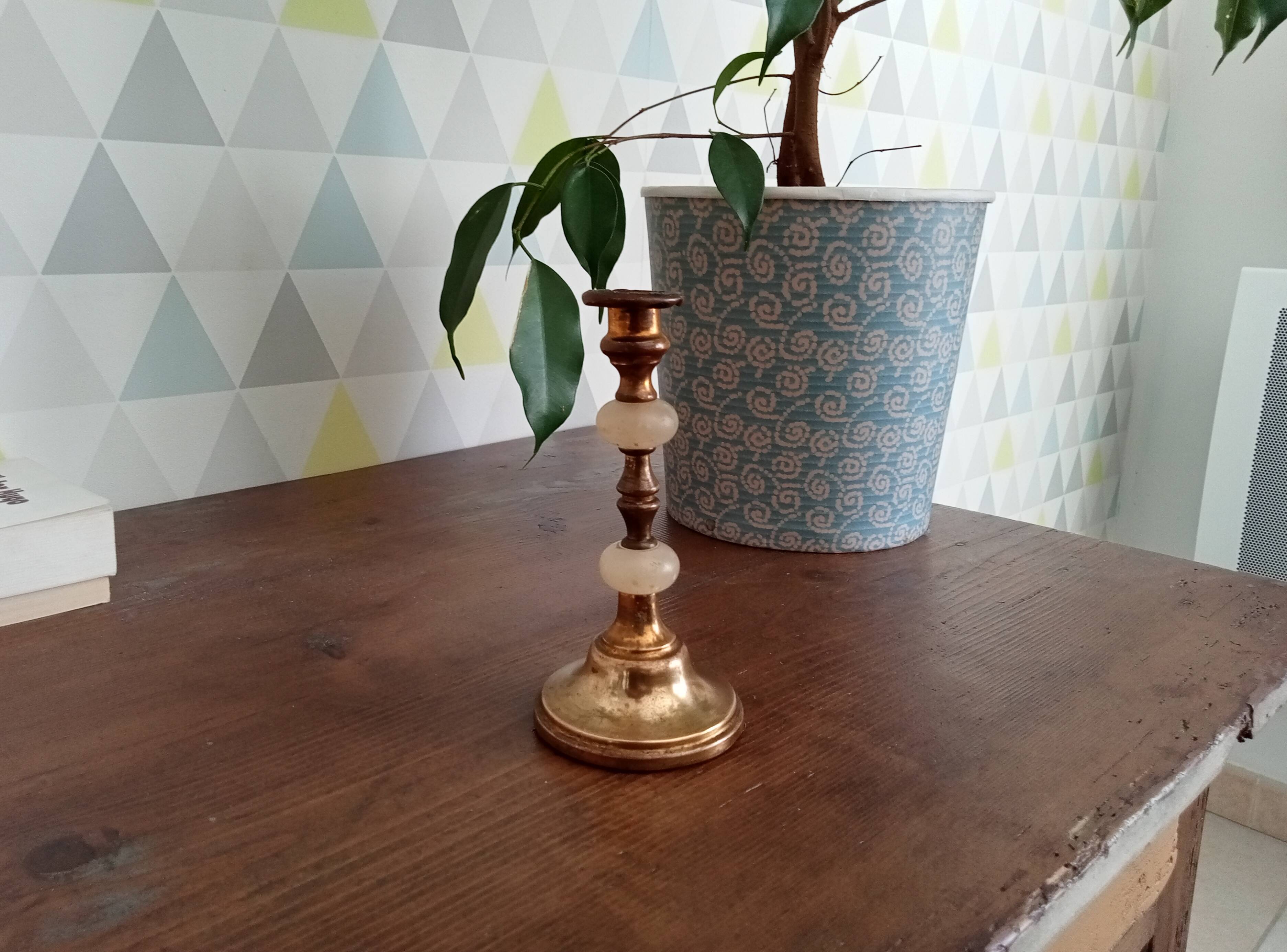 Antique brass and alabaster candlestick