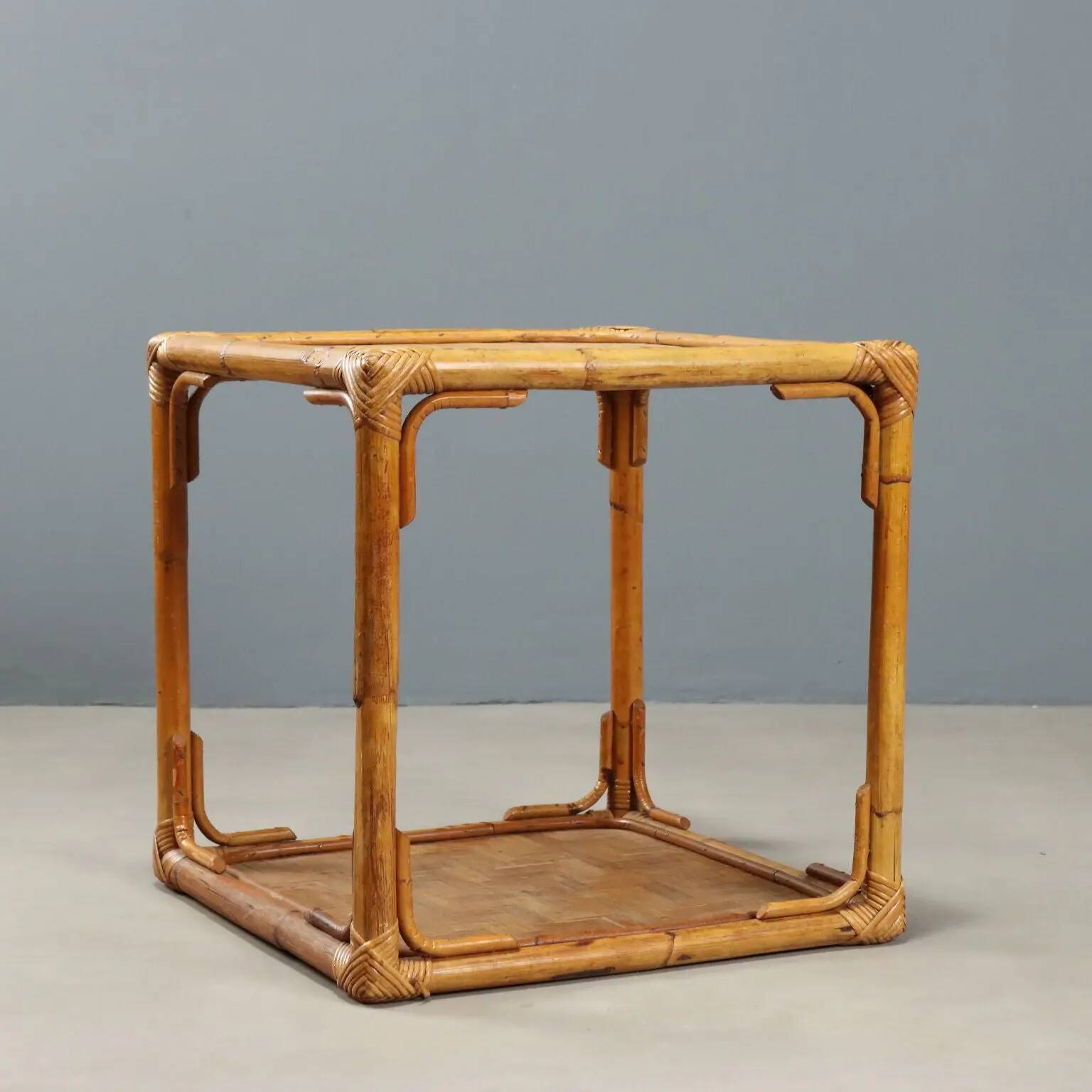 Vintage coffee table in wicker and bamboo, Italy, 1970s-1980s.