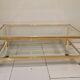Table basse vintage années 1960 métal doré et plateaux verre