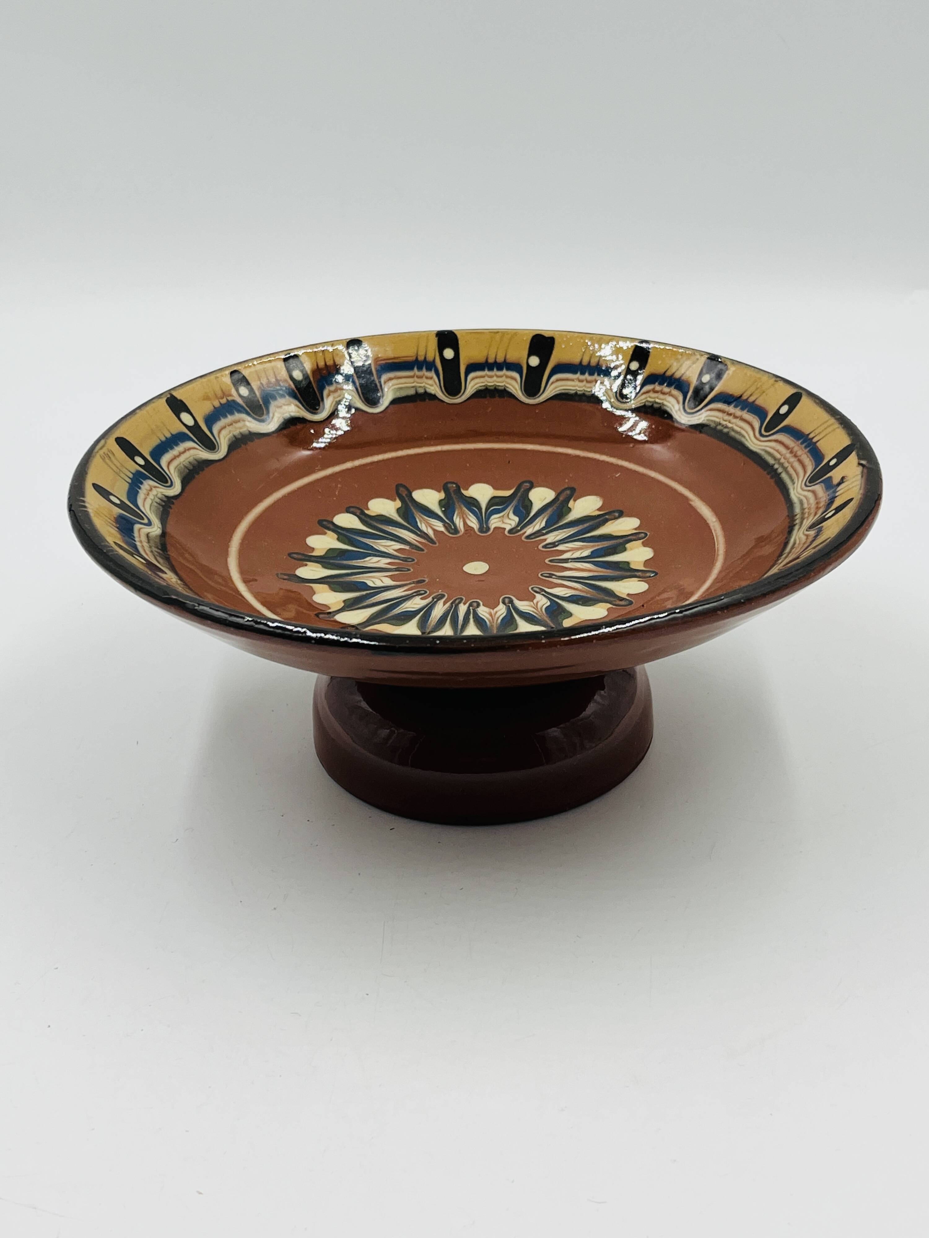 Ceramic footed bowl from Troyan, Bulgaria.