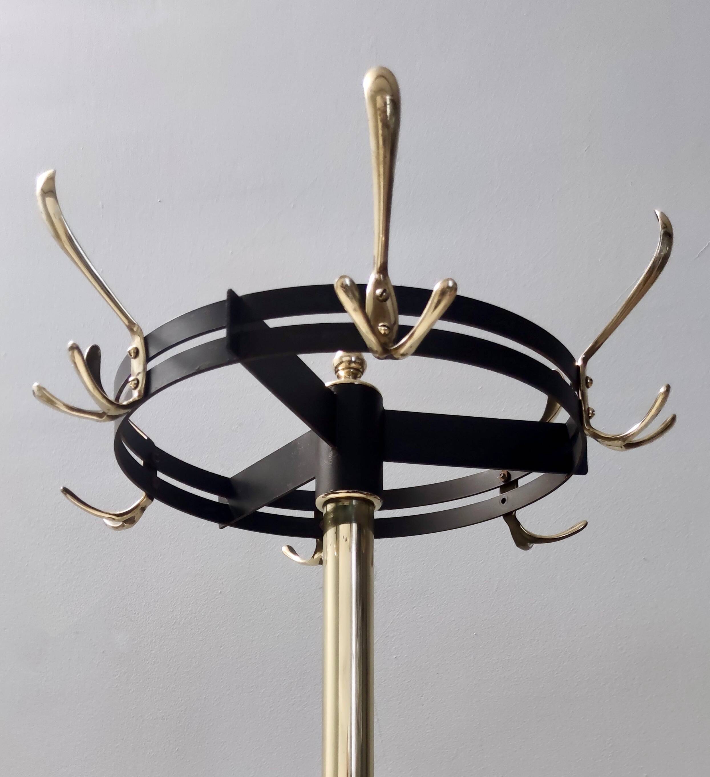 Revolving Brass and Varnished Iron Coat Rack, Italy