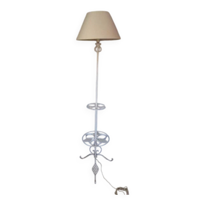 Lampadaire porte-plantes ancien en fer forgé blanc