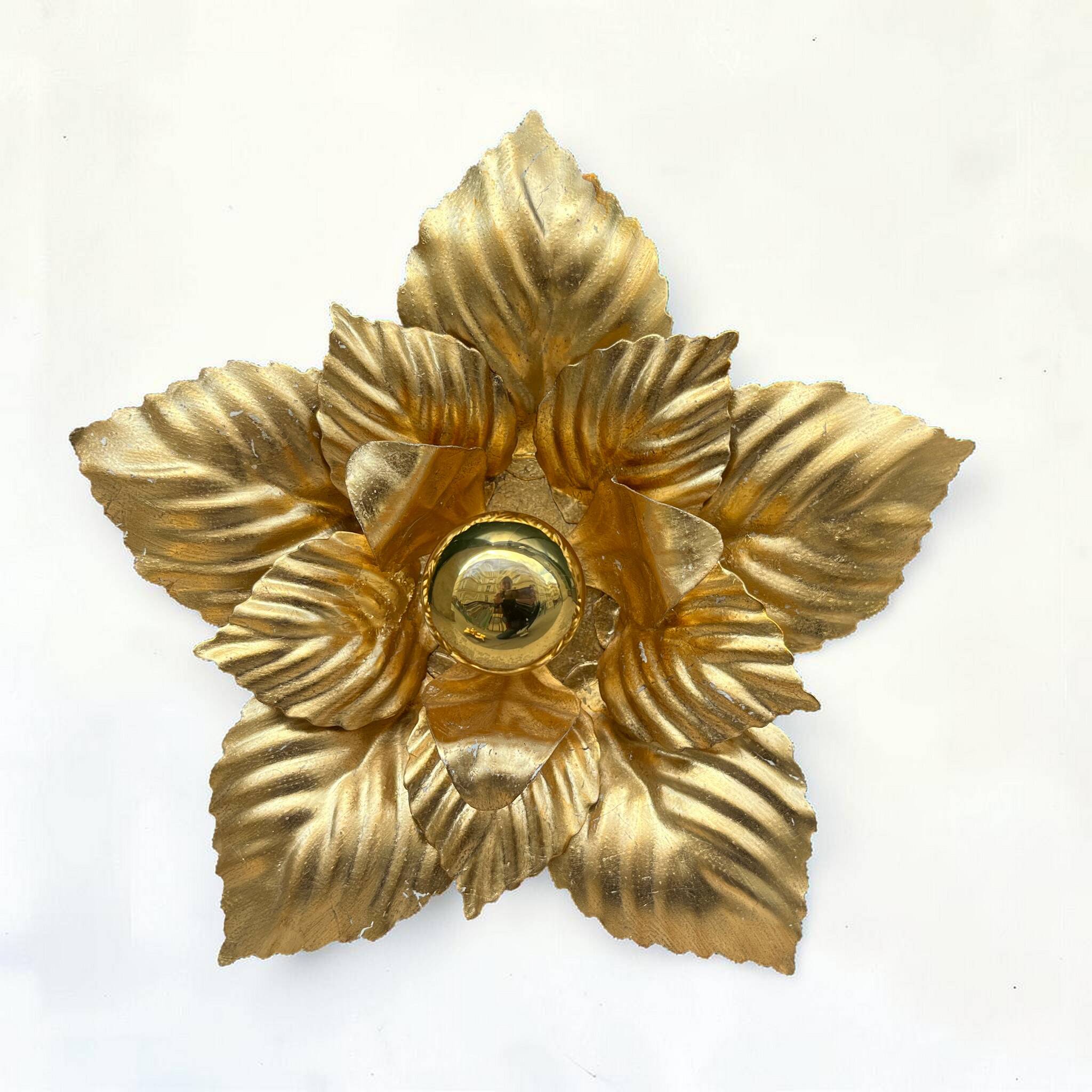 Vintage gold leaf metal flower applique
