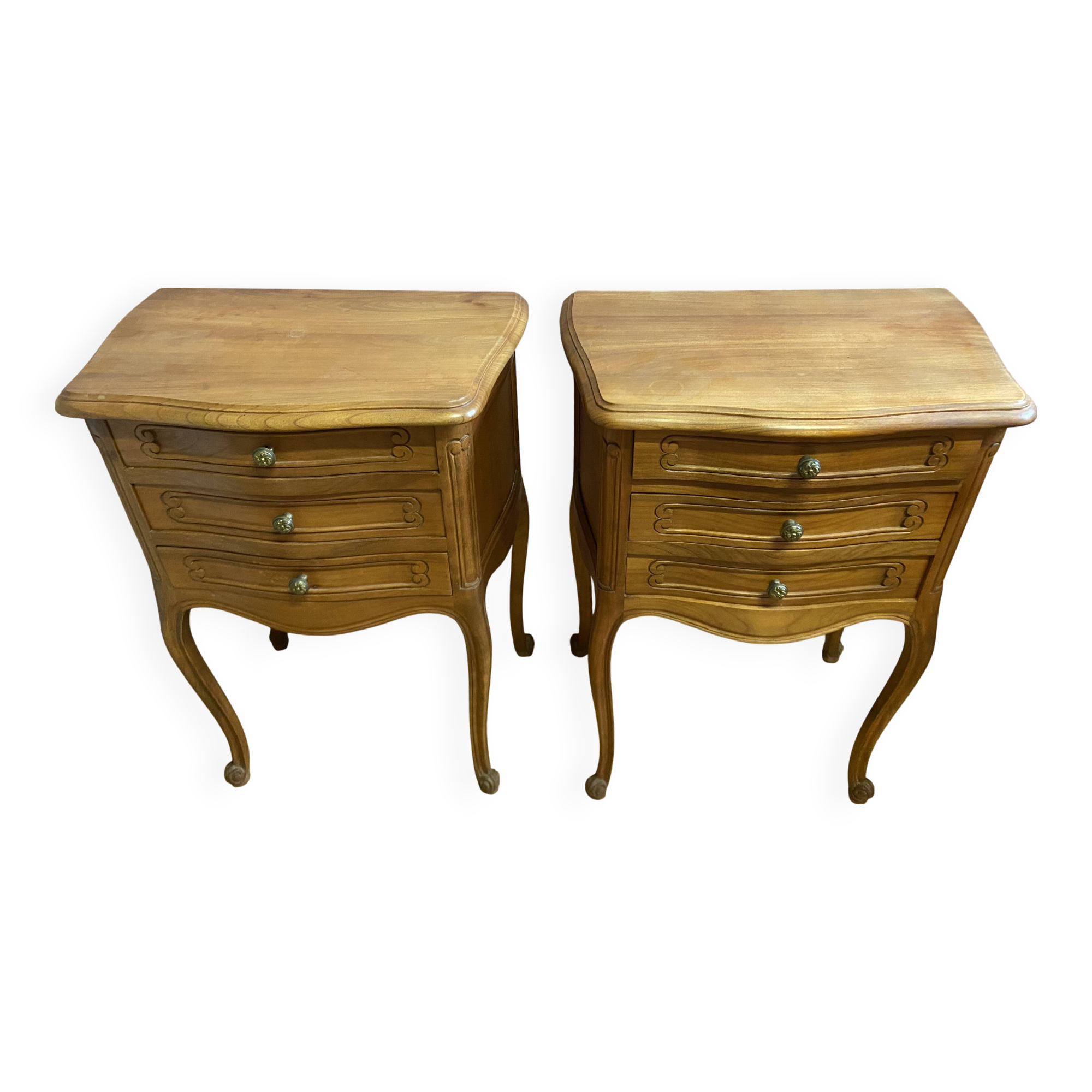 Pair of Louis XV style bedside tables in cherry wood