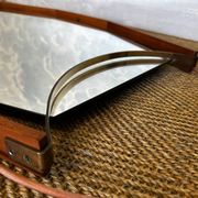Wall mirror with brass detail and leather mounting, Vetreria Andreini, Ravenna, Italy, 1950s