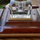 Art Deco inkwell in baccarat crystal, brass and rosewood