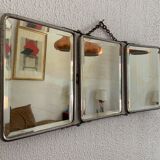 Vintage mirror 1930 triptych barber Le Solide Paris beveled - 25 x 59 cm