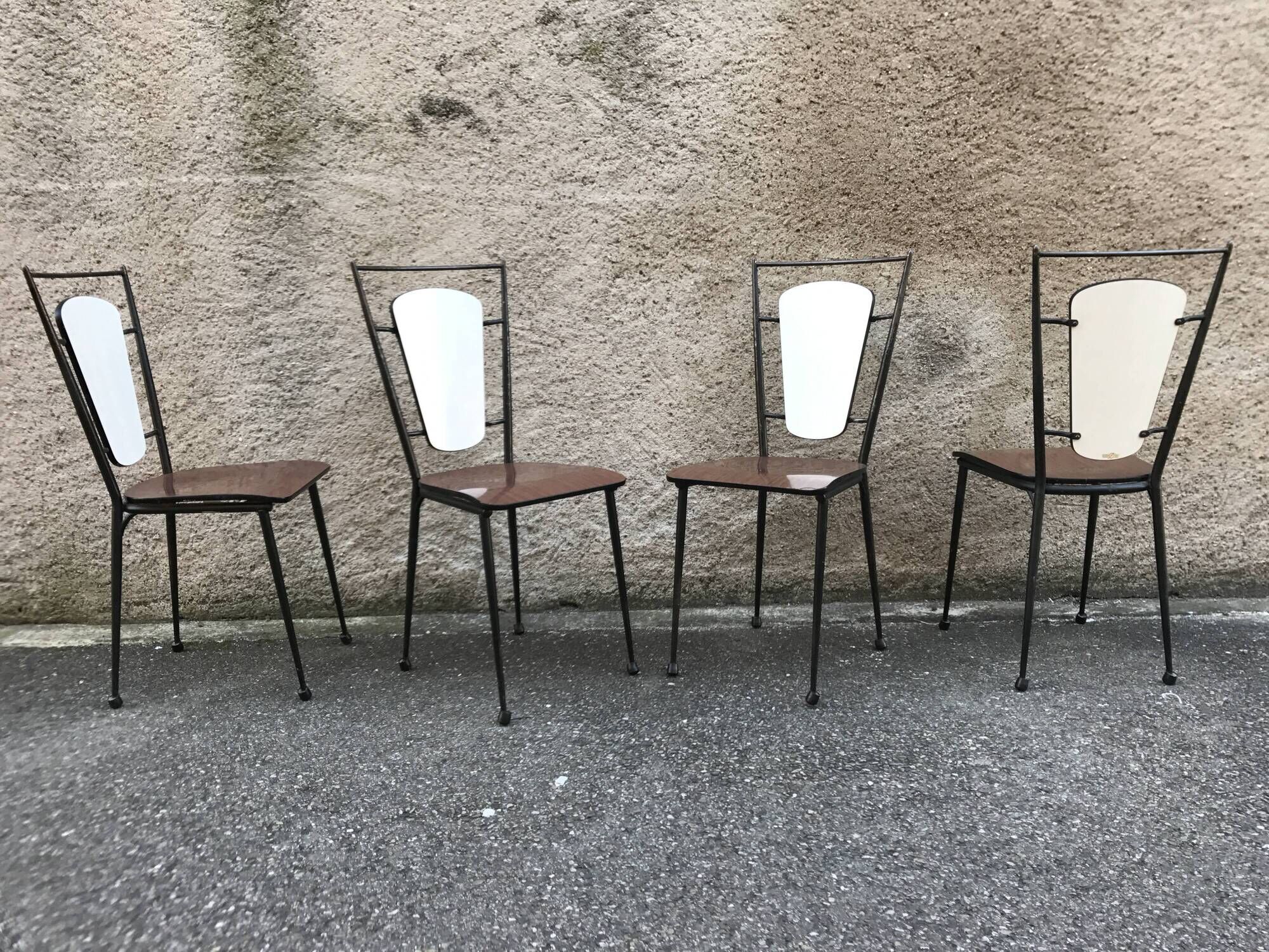 Set of 4 chairs in metal and formica "ideal kitchen" 1950/1960