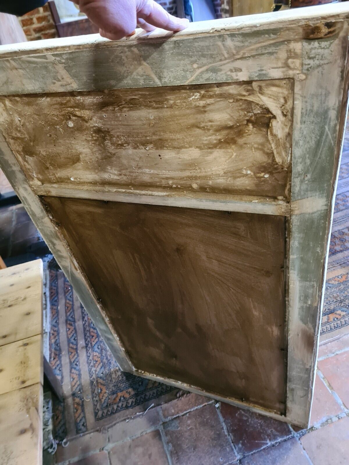 Patinated trumeau mirror beige and gold