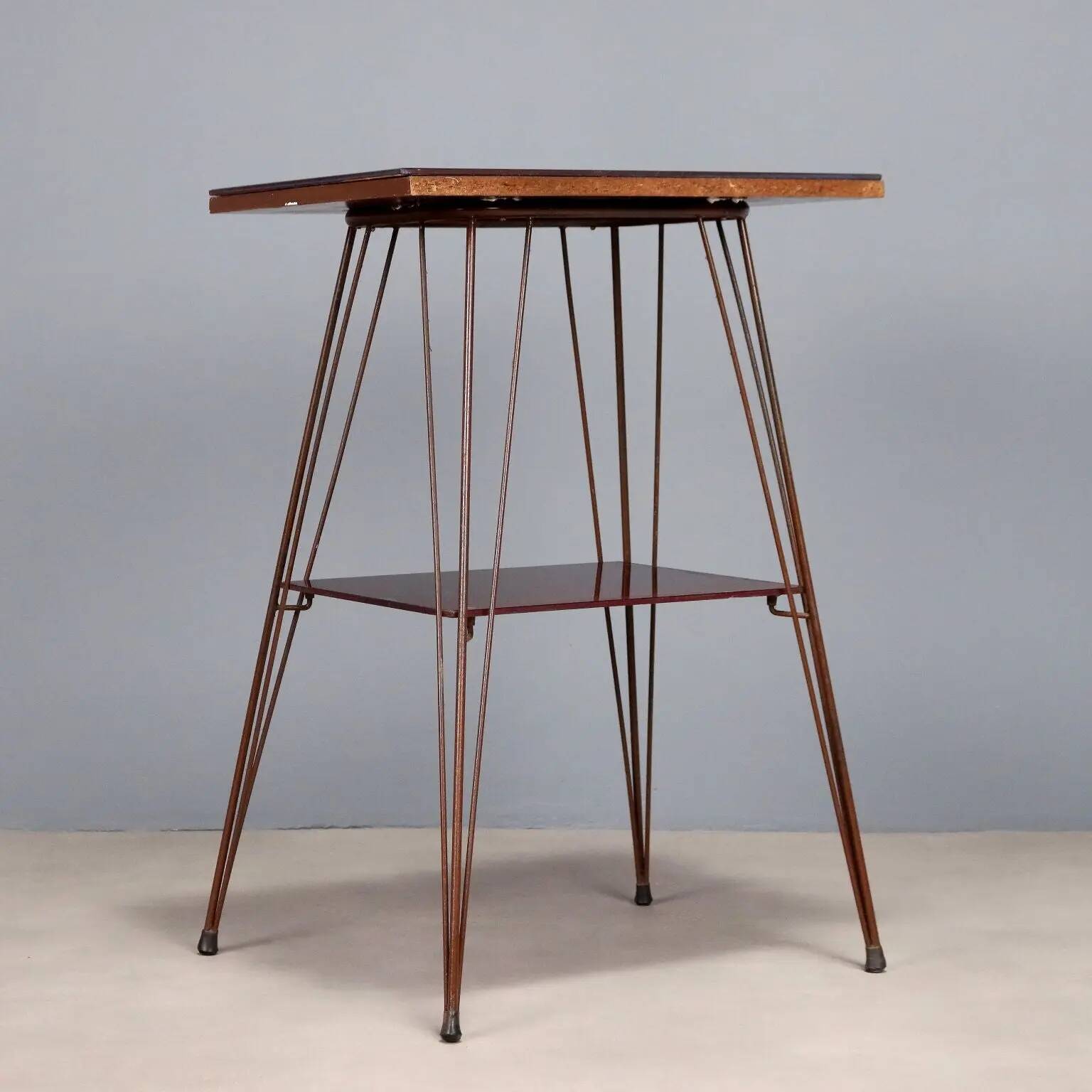 Vintage metal side table with double glass top, Italy, 1960s.