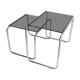 Tubular steel and smoked glass side tables, set of 2