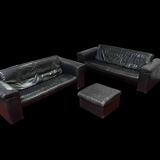 Set de canapés en cuir noir + pouf Rolf Benz, Allemagne, années 70-80.