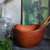 Teak bowl and its matching salad cutlery