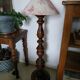 Turned wooden floor lamp