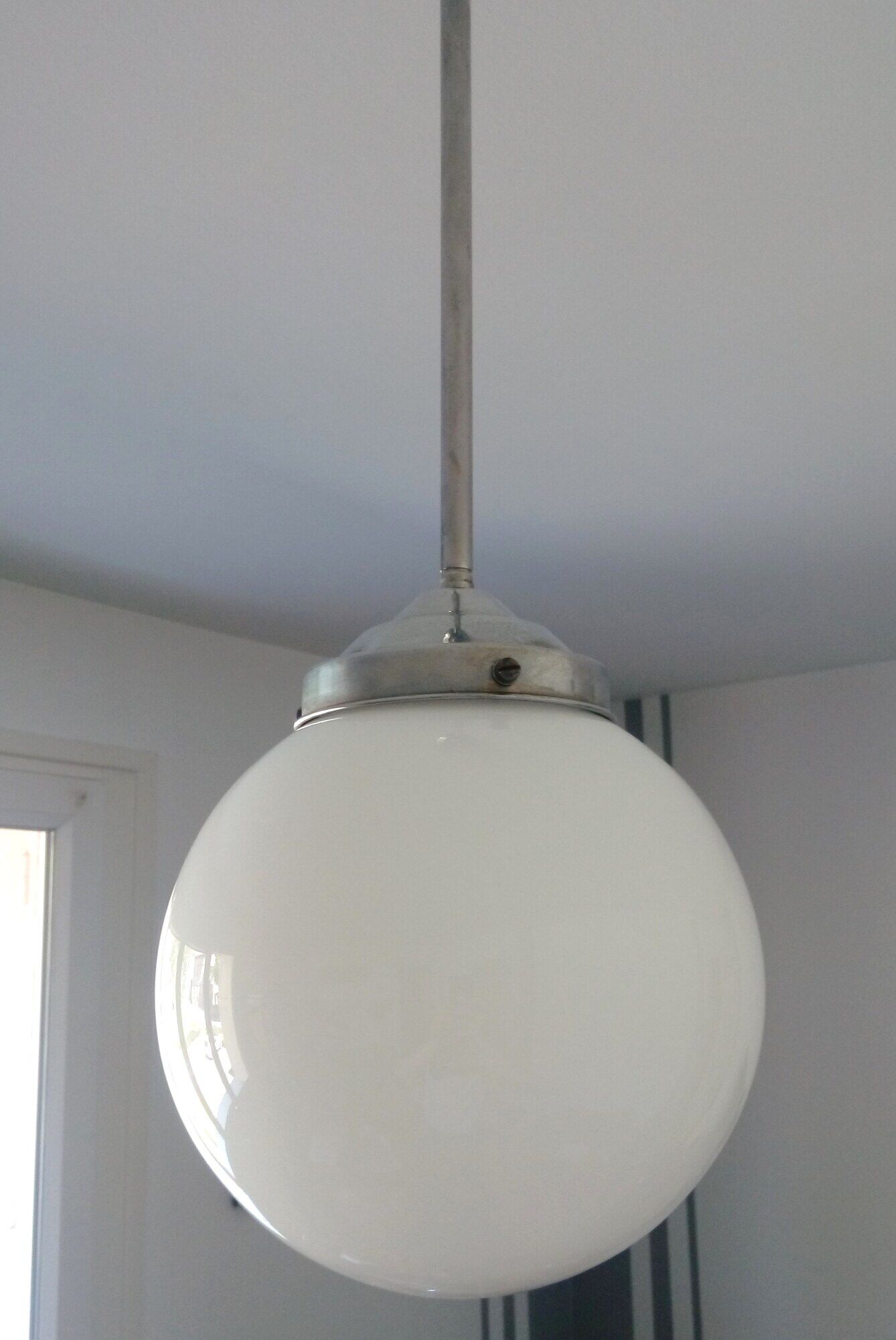 Aluminium and globe ball opaline white hanging lamp1940