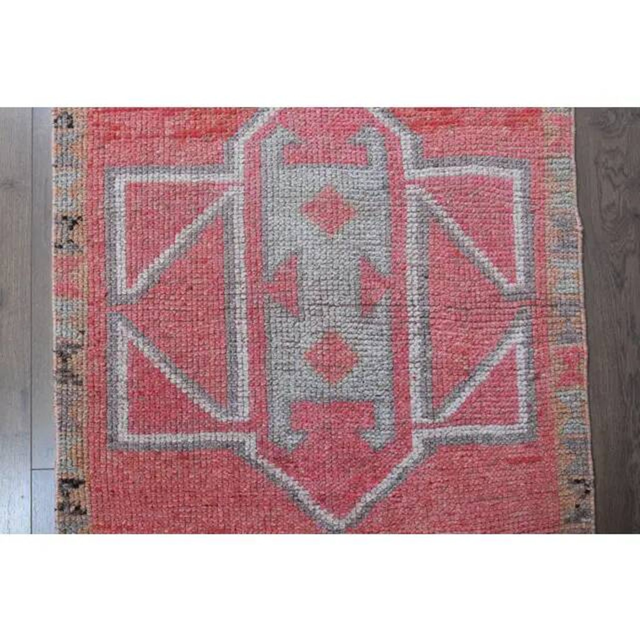 1970s Vintage Turkish Oushak Handmade Wool Cotton Pink Runner Rug 93X323
