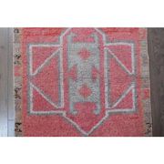 1970s Vintage Turkish Oushak Handmade Wool Cotton Pink Runner Rug 93X323