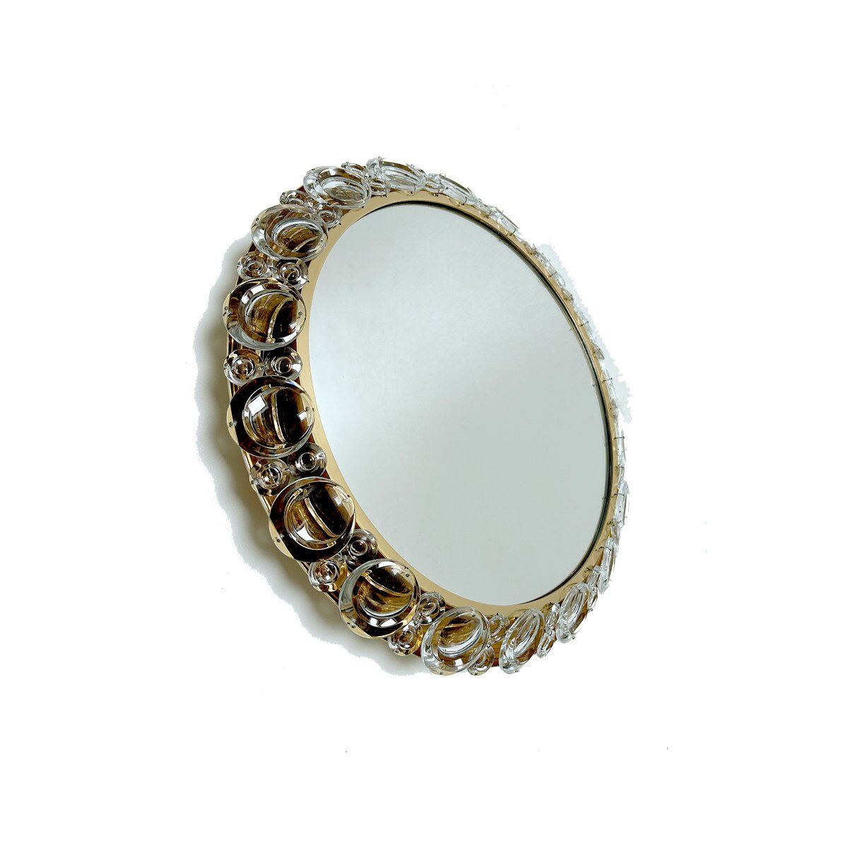 Vintage illuminated crystal brass mirror, 1960s