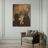 Antique Italian painting of adoration of friars with cherubs 17th century