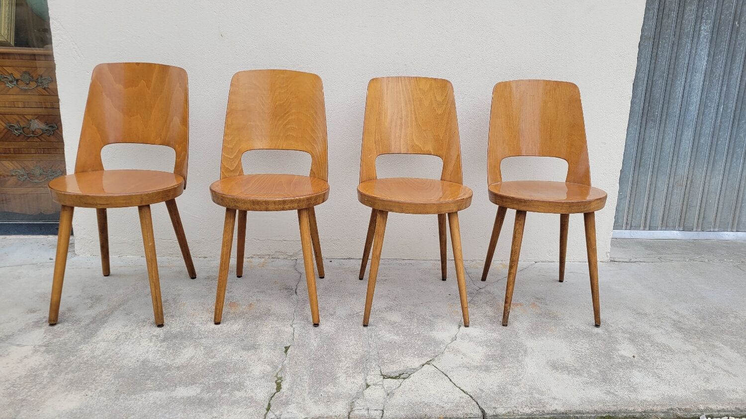 Series of 4 Baumann bistro chairs model Mondor 1950 vintage