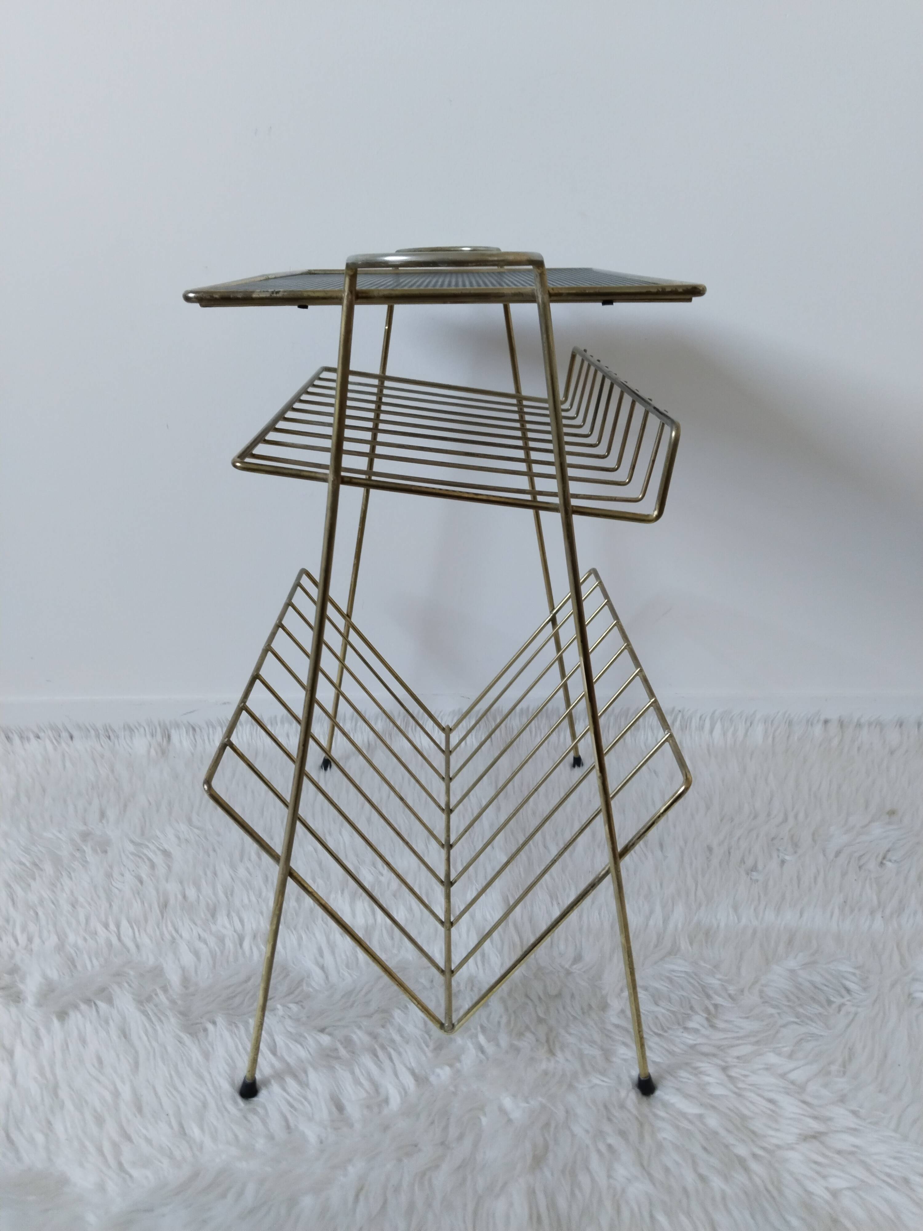 Vinyl record table, record player, magazine rack, 1950s