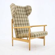 1960s Rare Mid-Century Modern Beech Wing Armchair by ÚLUV, Czechoslovakia