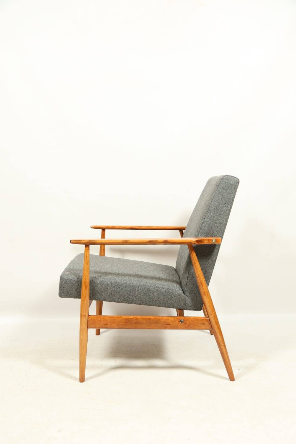 Vintage armchair renovated im wool upholstery graphite colour