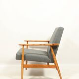 Vintage armchair renovated im wool upholstery graphite colour