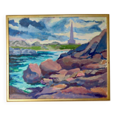 Original Swedish oil painting on panel "Coastal Scene" by D. Samuelsson