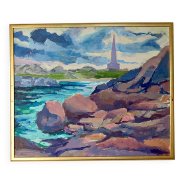 Original Swedish oil painting on panel "Coastal Scene" by D. Samuelsson
