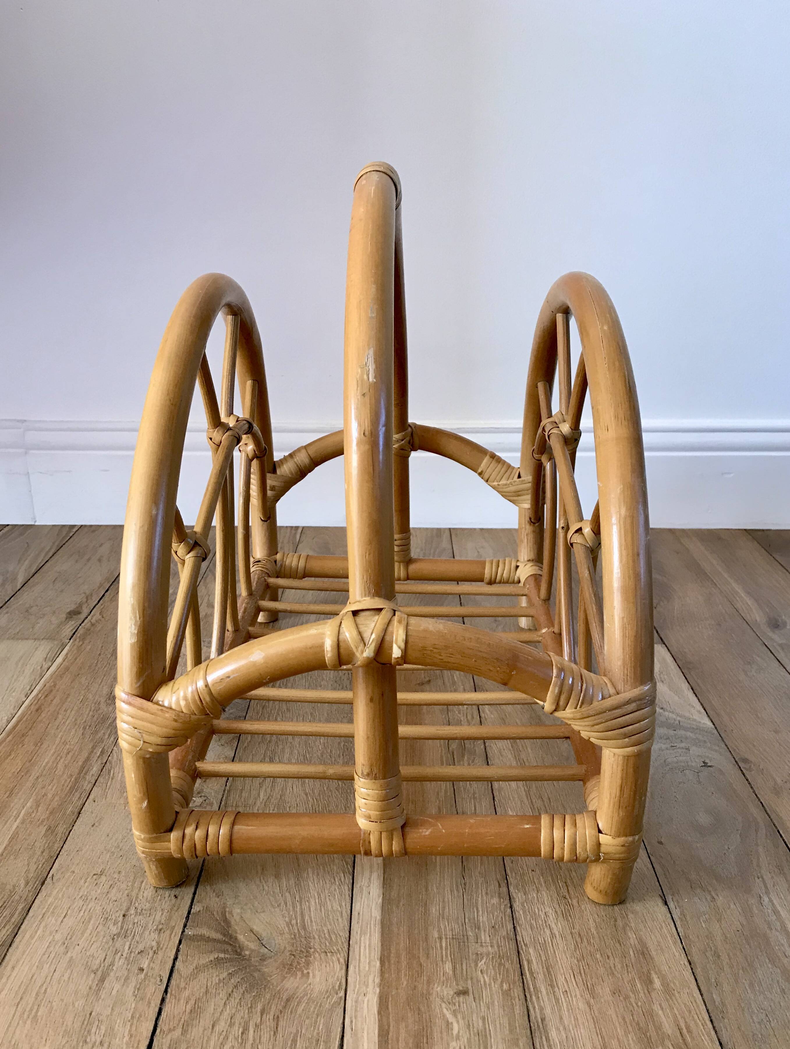 Rattan and bamboo magazine rack from the 60s