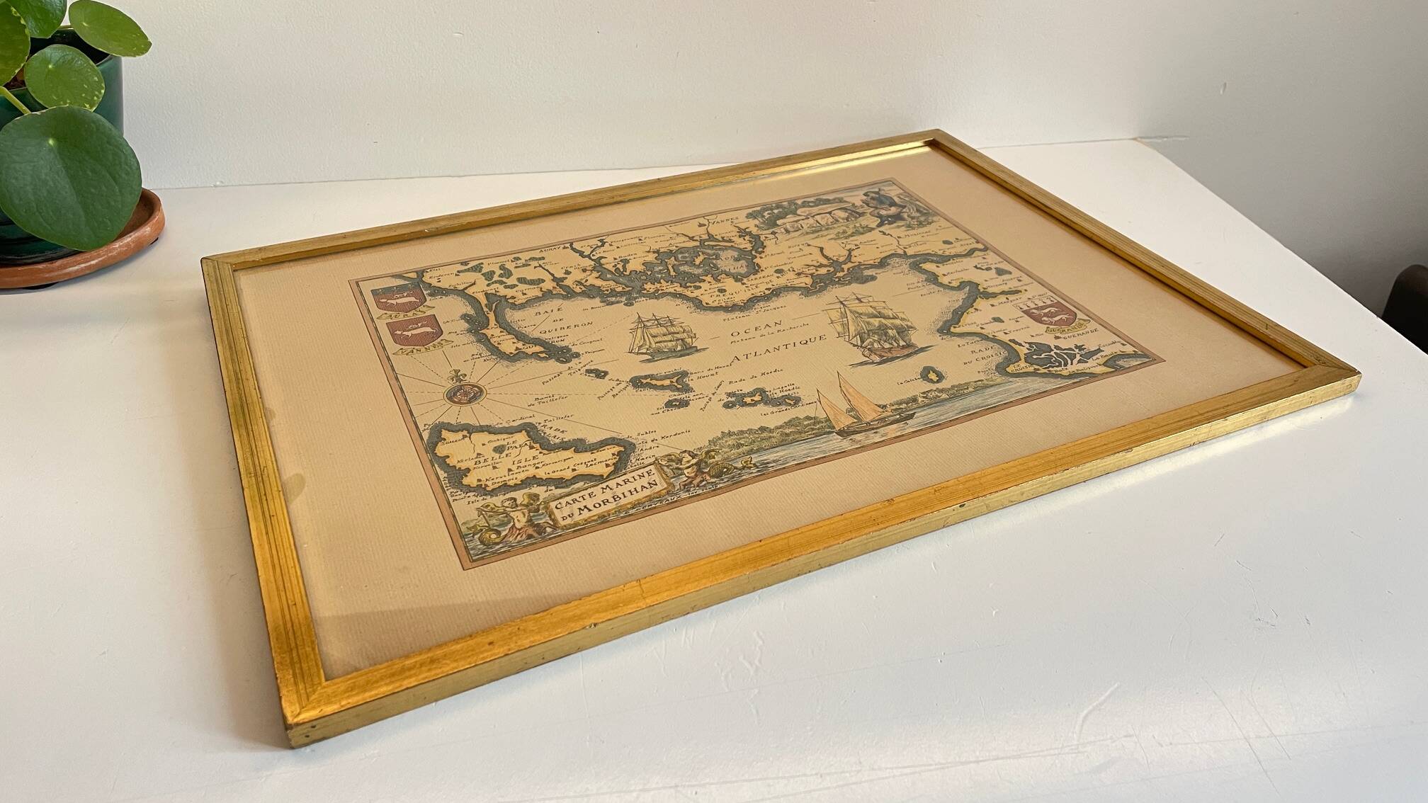 Vintage Atlantic Ocean Marine Map Gold Leaf Frame