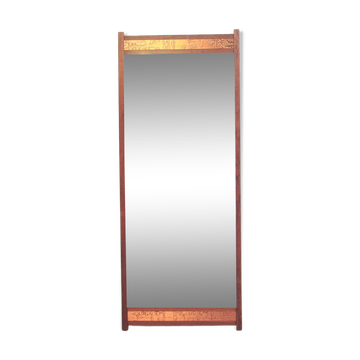 Teak wood mirror with copper relief strip
