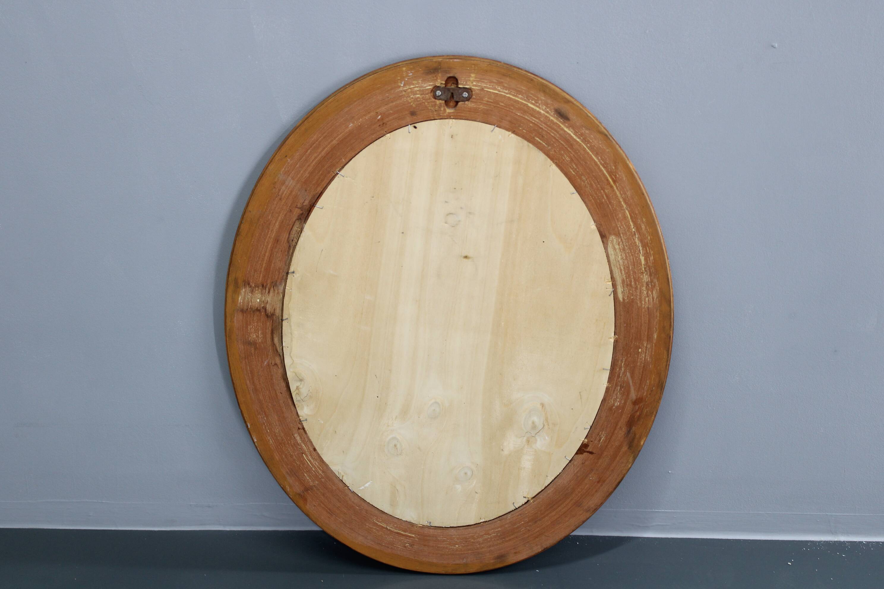 1970s Oval Wooden Mirror, Italy