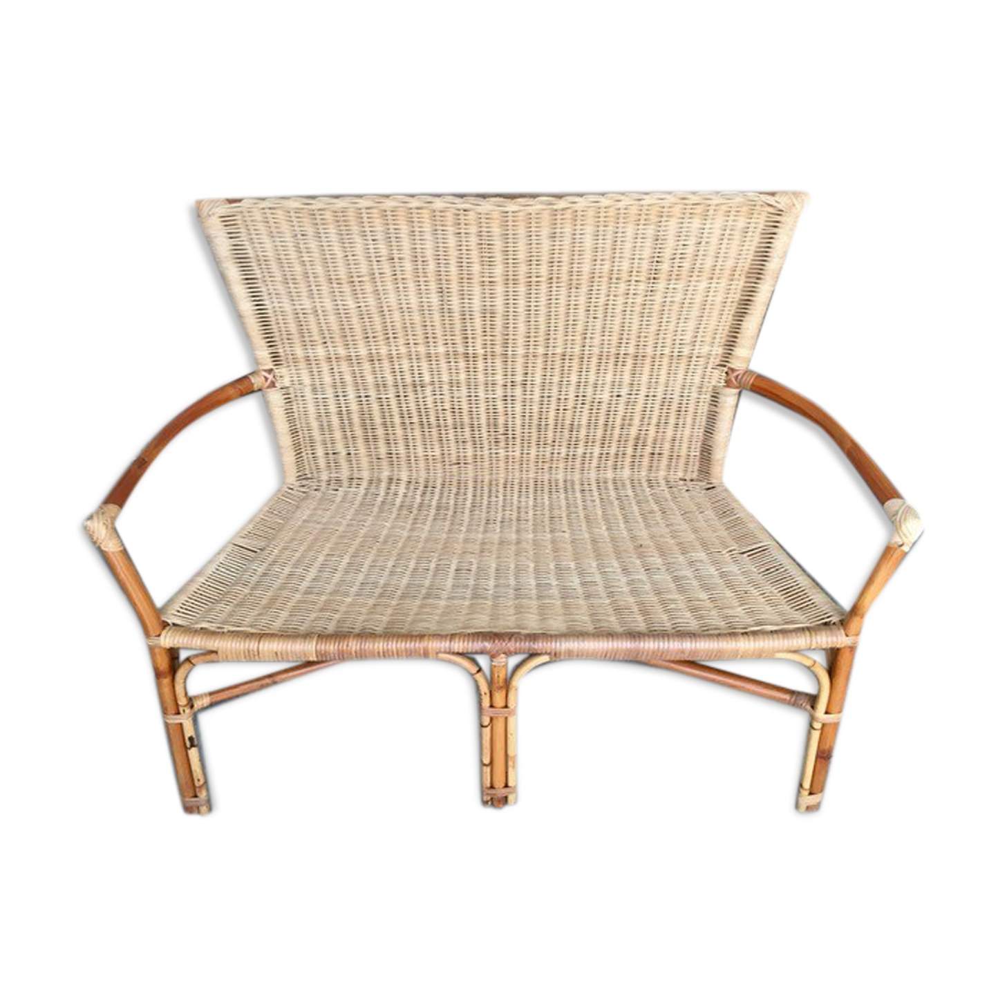 Vintage rattan armchair bench