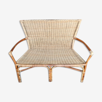 Vintage rattan armchair bench