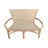 Banquette fauteuil en rotin vintage