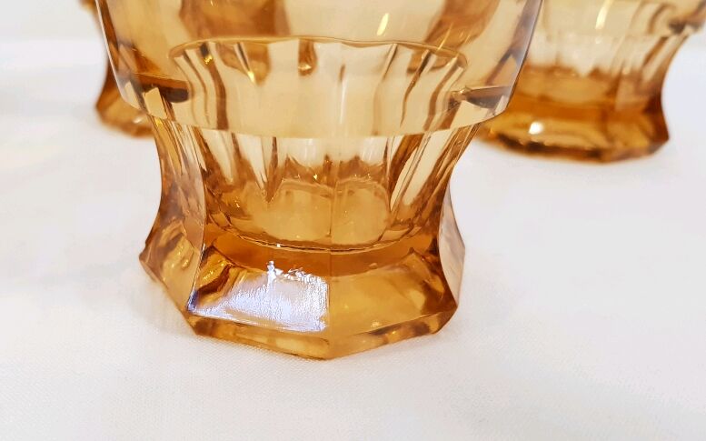 6 thick glass amber water glasses