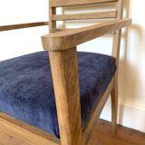Art Deco armchair in solid wood and blue corduroy fabric