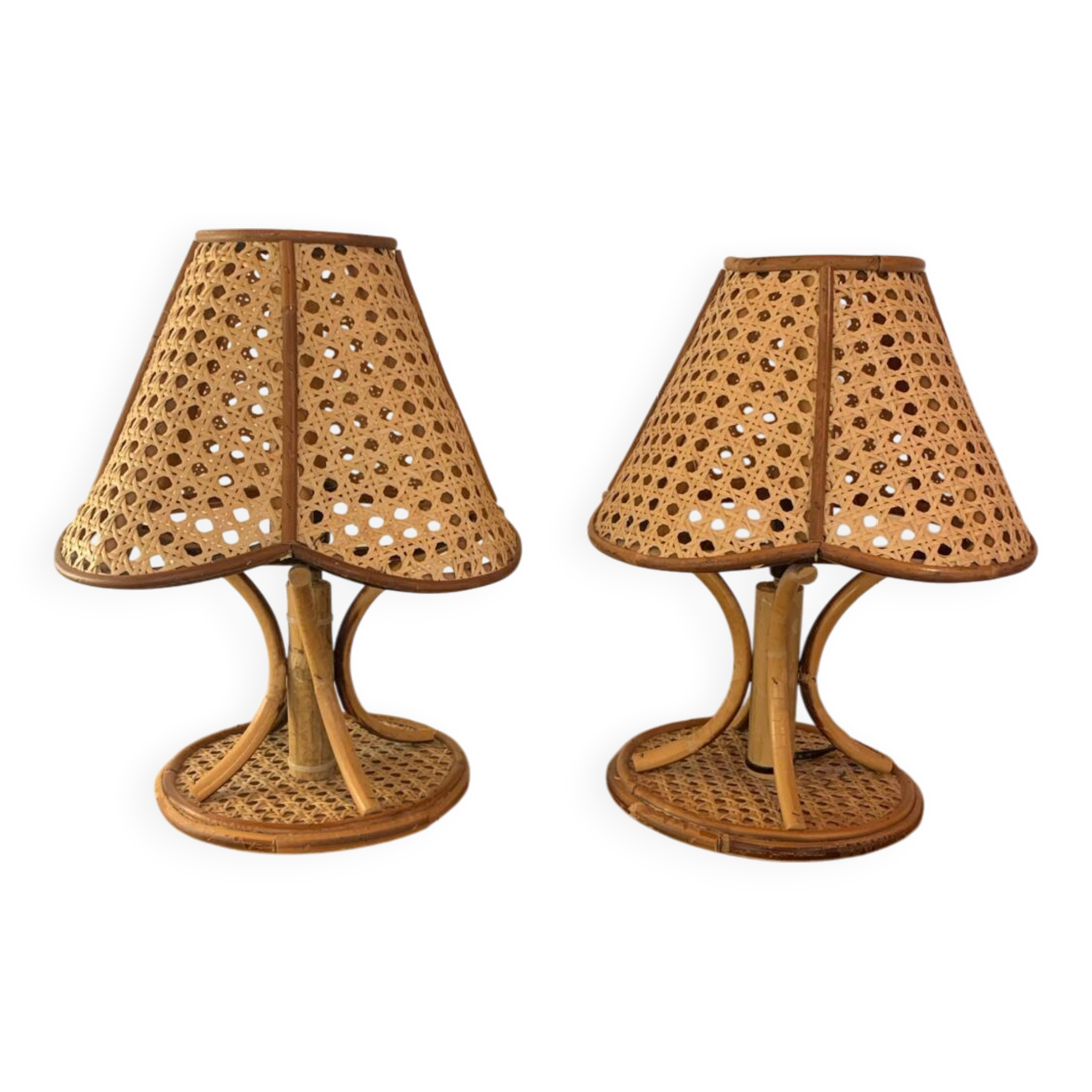 Paire de lampe vintage rotin et cannage