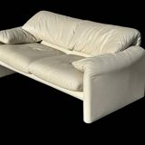 Maralunga White Leather Sofa By Vico Magistretti For Cassina, 1970s No. 2