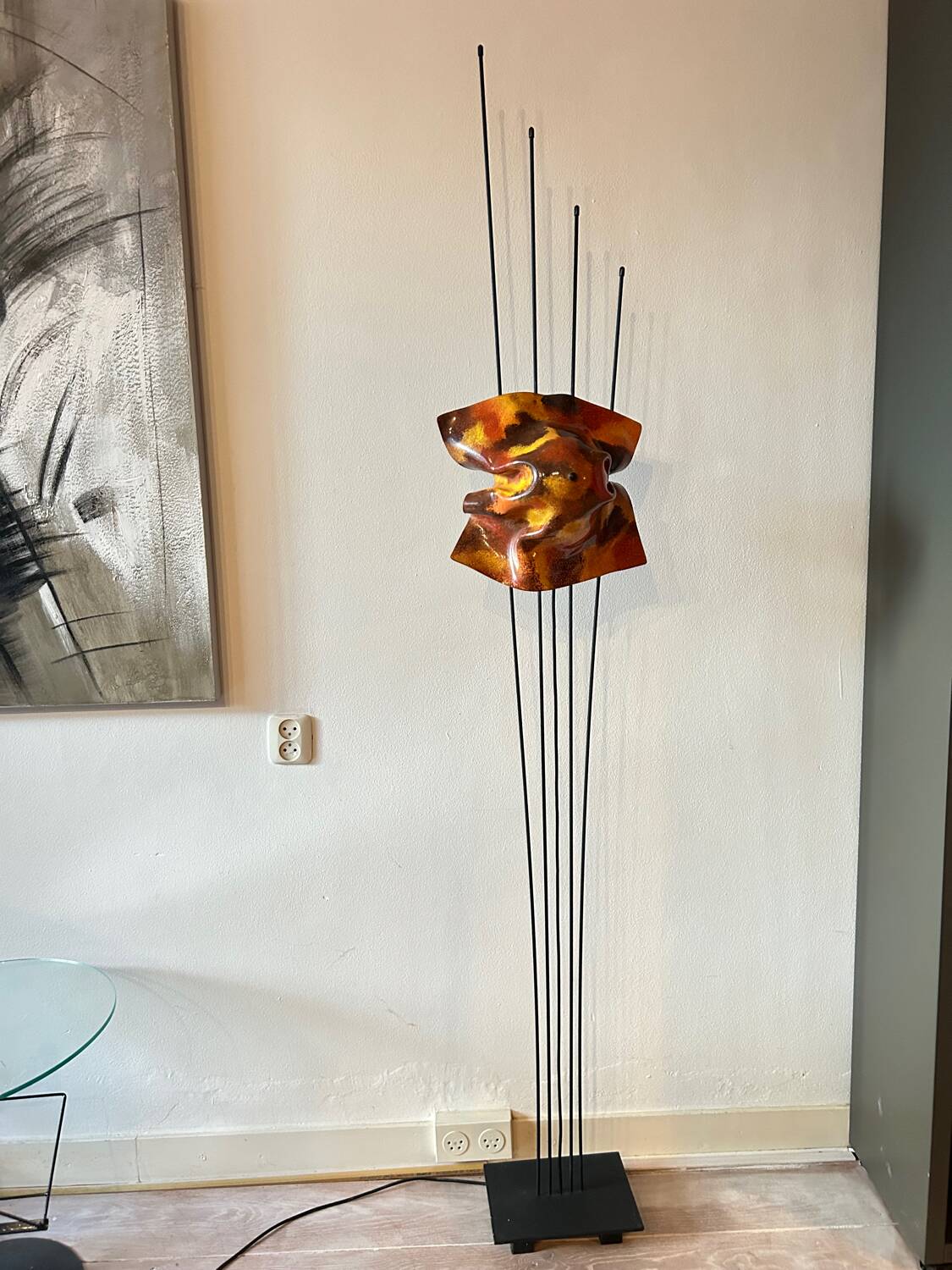 Lampe de sol vintage sculpturale – Verre artistique fait à la main