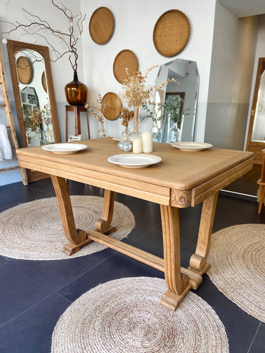 Art deco oak table + extensions