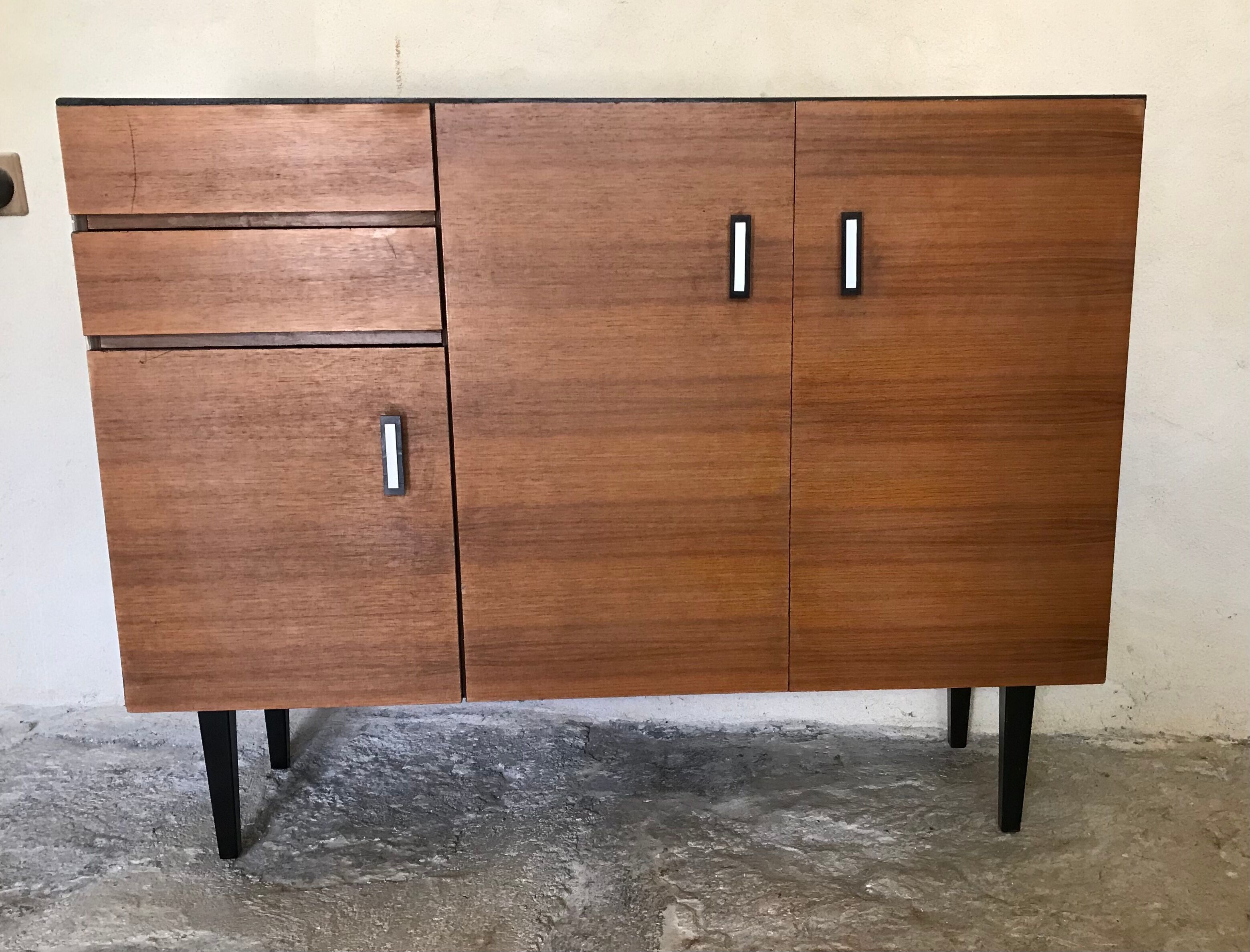Vintage storage buffet cabinet 1960's 3 doors 2 drawers