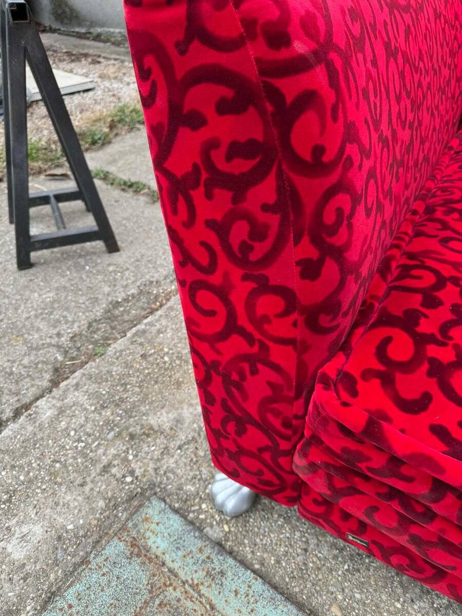 Red Fabric Monster Three-Seat Sofa with Rose Pattern from Bretz