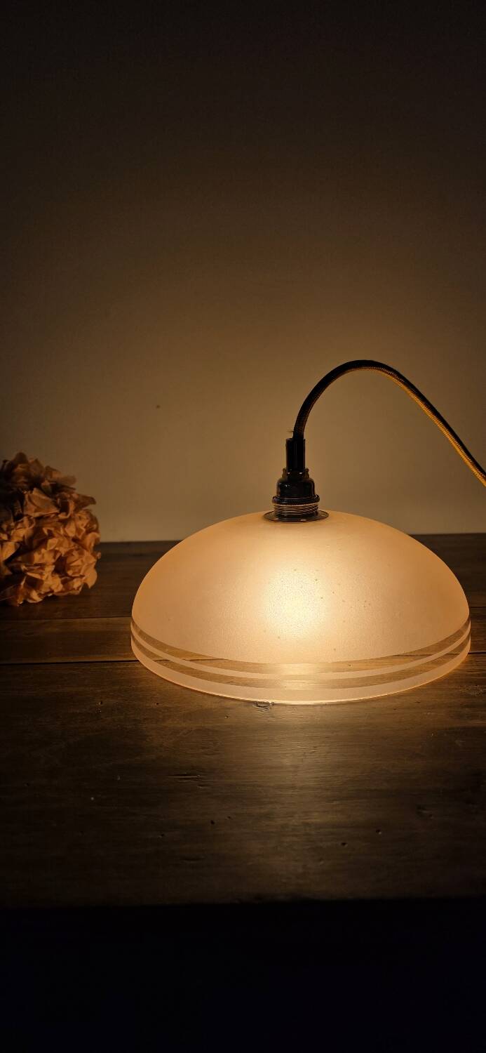 Pendant light, frosted pink glass