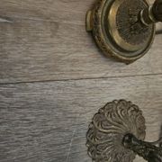 Pair of brass and mother-of-pearl lotus bedside lamps