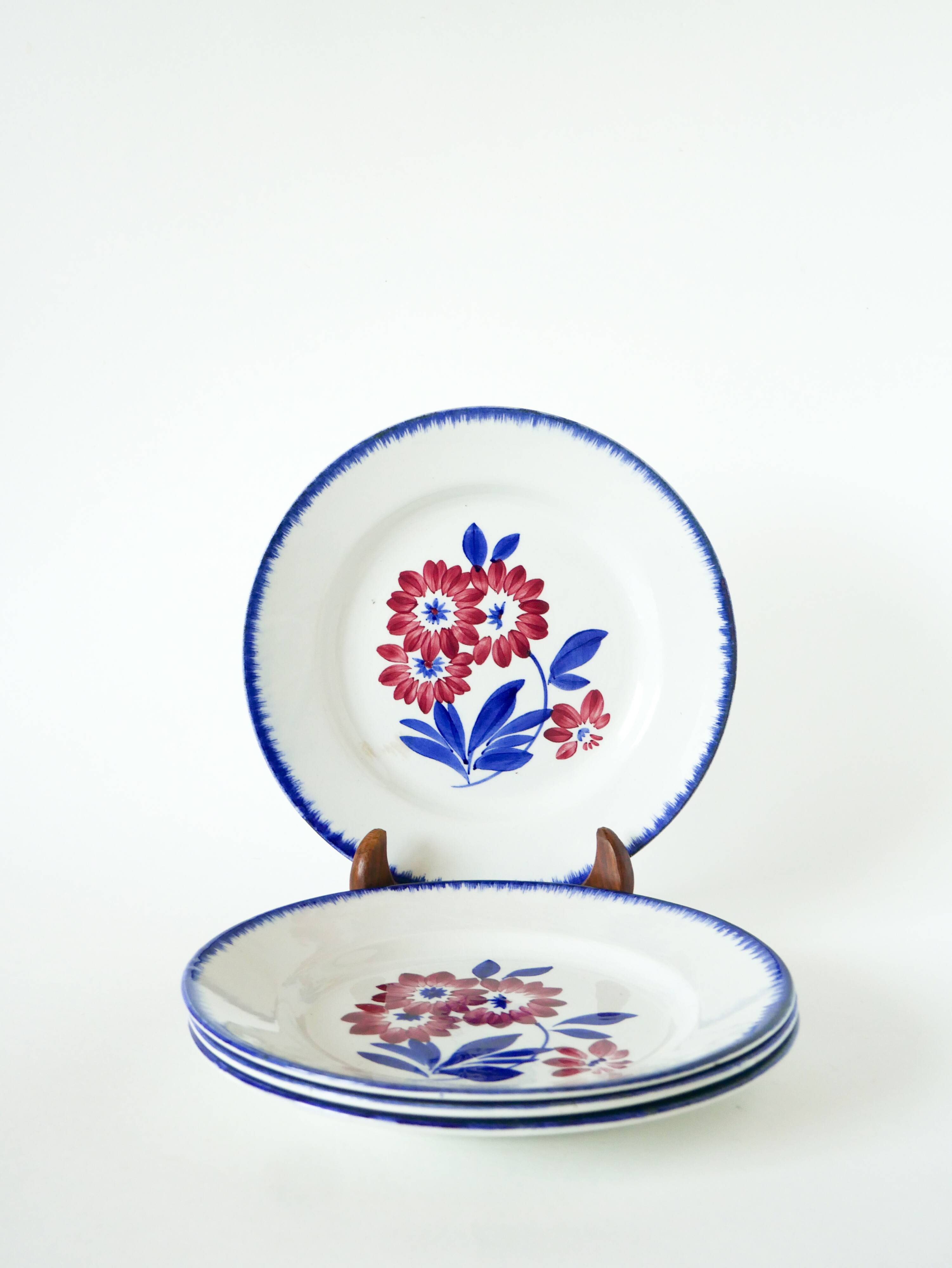 Set of 4 Gien dessert plates, Cancale model, 1970