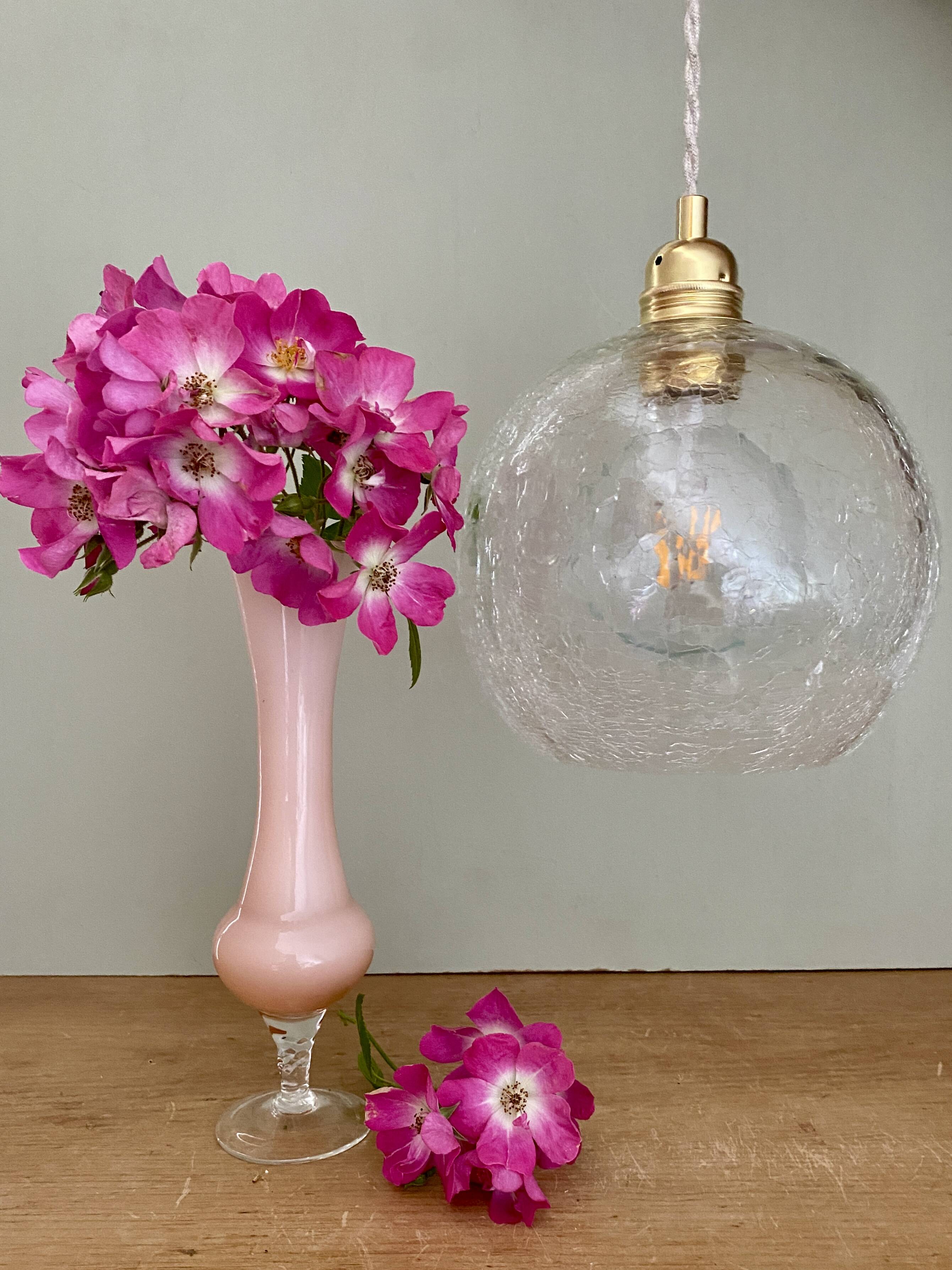 Suspension globe vintage en verre effet craquelé